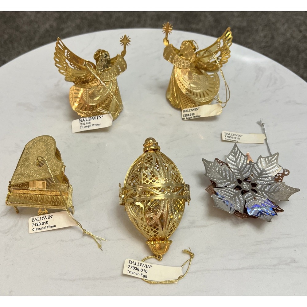 Baldwin Lot Brass Christmas‎ Ornaments 3D Angel Piano Trianon Egg Poinsettia